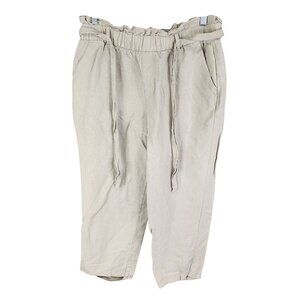 Womens Beige Old Navy Petite Linen Blend Paperbag Waist Cropped Pants Size 6P
